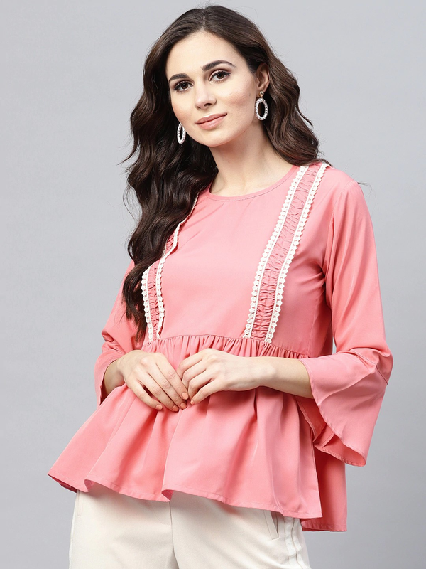 Women's  Pink Solid A-Line Top - Wahe-NOOR