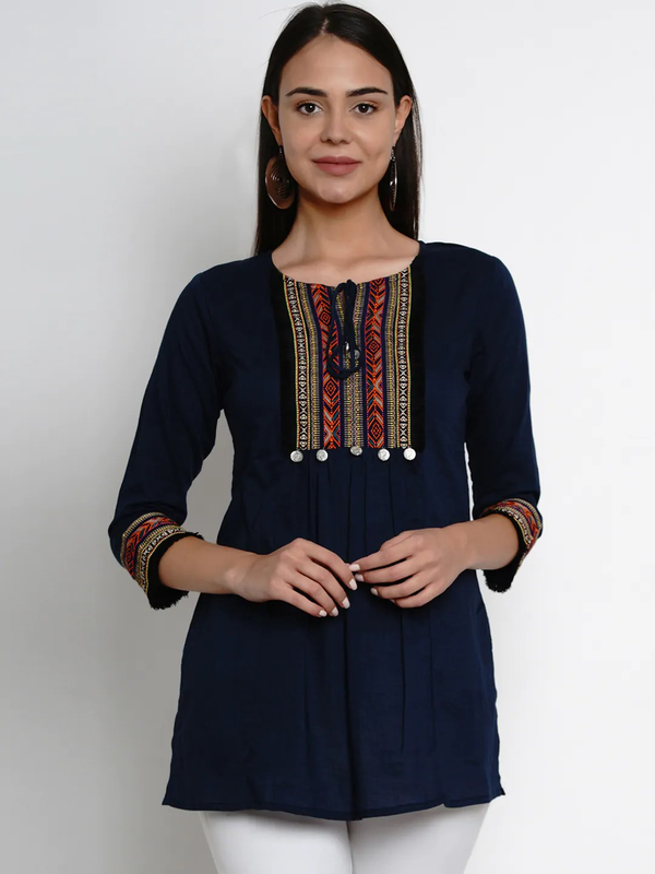 Women's  Navy Blue Solid Tunic - Wahe-NOOR