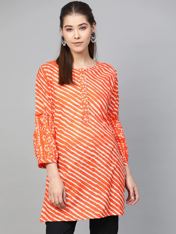 Women's  Orange & White Striped Tunic - Wahe-NOOR