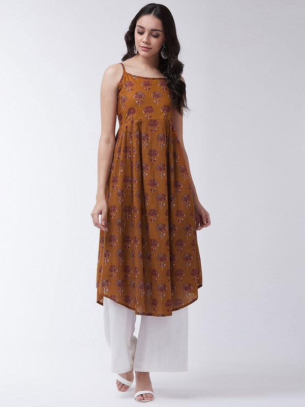 Women's Mud Maroon Print Strappy Kurta - InWeave - Indiakreations