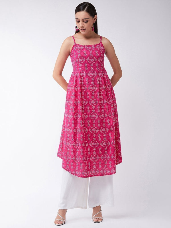 Women's Strappy Kurta In Pink Bandhini - InWeave