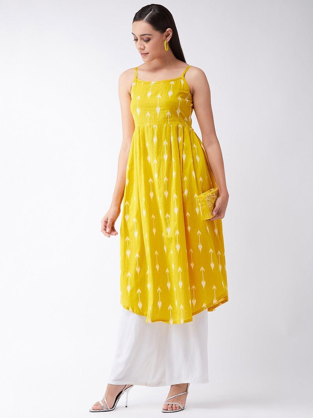 Women's Yellow Arrow Strappy Kurta - InWeave - Indiakreations