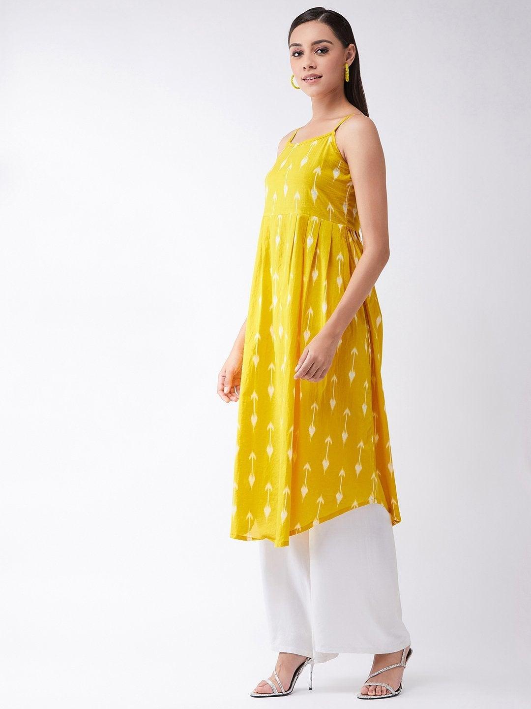 Women's Yellow Arrow Strappy Kurta - InWeave - Indiakreations