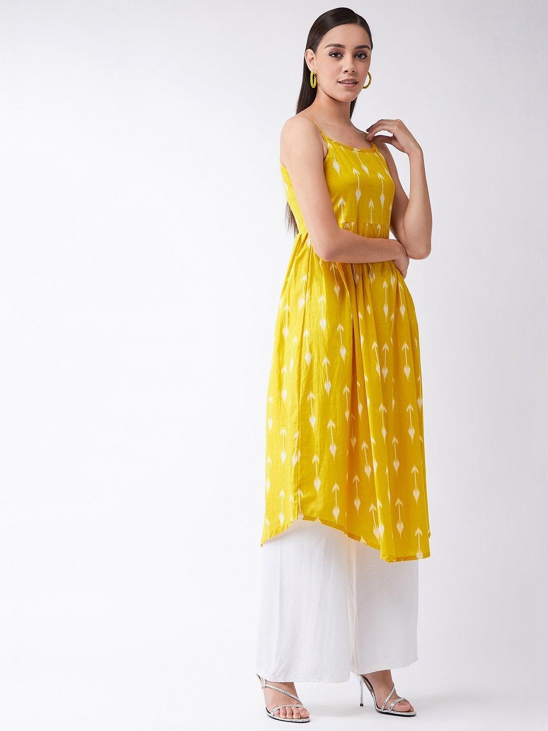 Women's Yellow Arrow Strappy Kurta - InWeave - Indiakreations