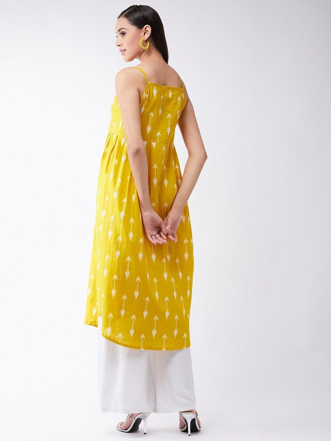 Women's Yellow Arrow Strappy Kurta - InWeave - Indiakreations