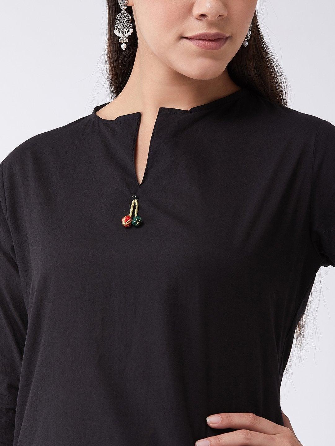 Women's Black Kurta With Camel Border - InWeave - Indiakreations