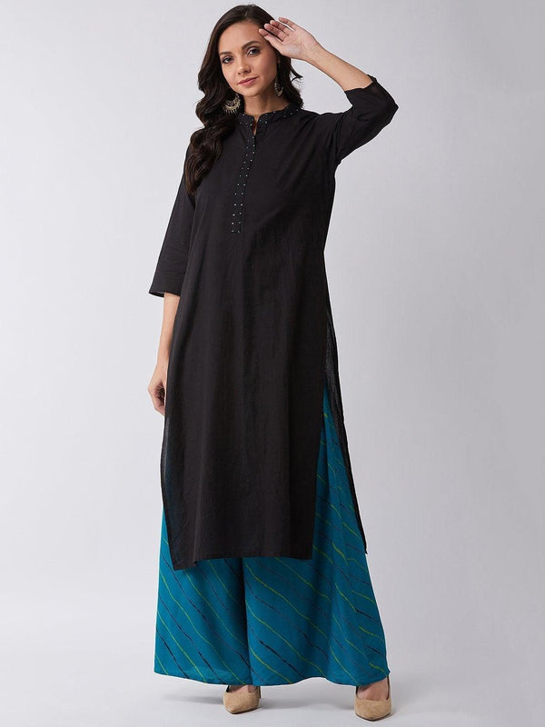 Women's Black Kurta With Blue Sequins Work - InWeave - Indiakreations