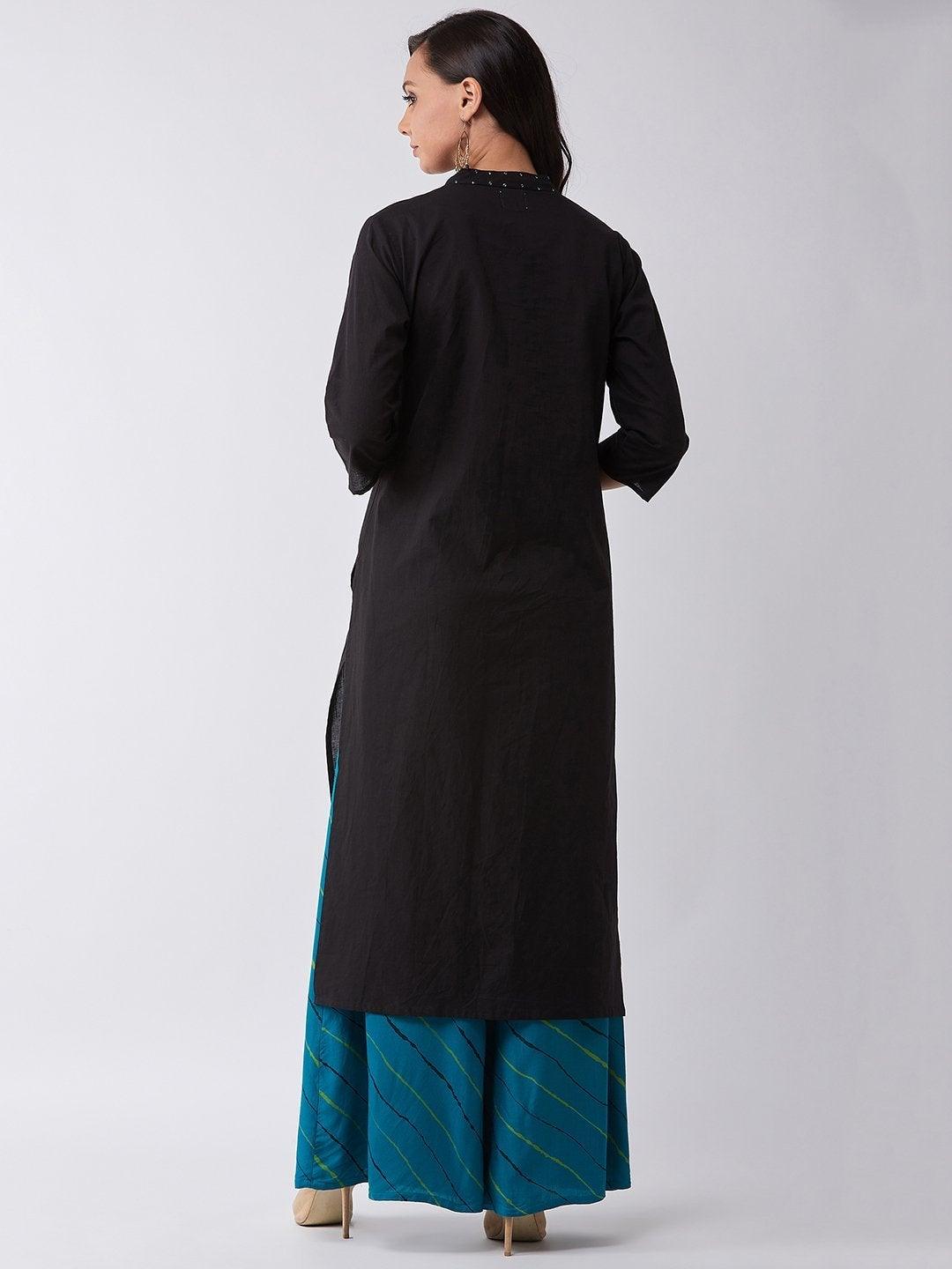 Women's Black Kurta With Blue Sequins Work - InWeave - Indiakreations