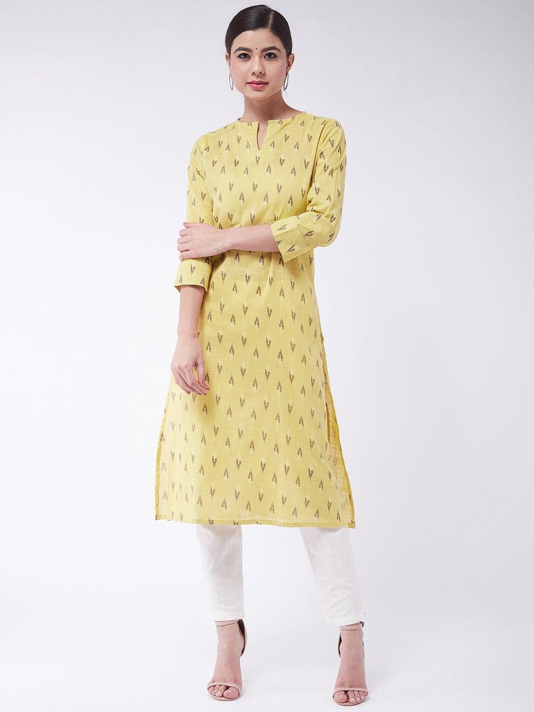 Women's Mustard Ikkat Kurta - InWeave - Indiakreations