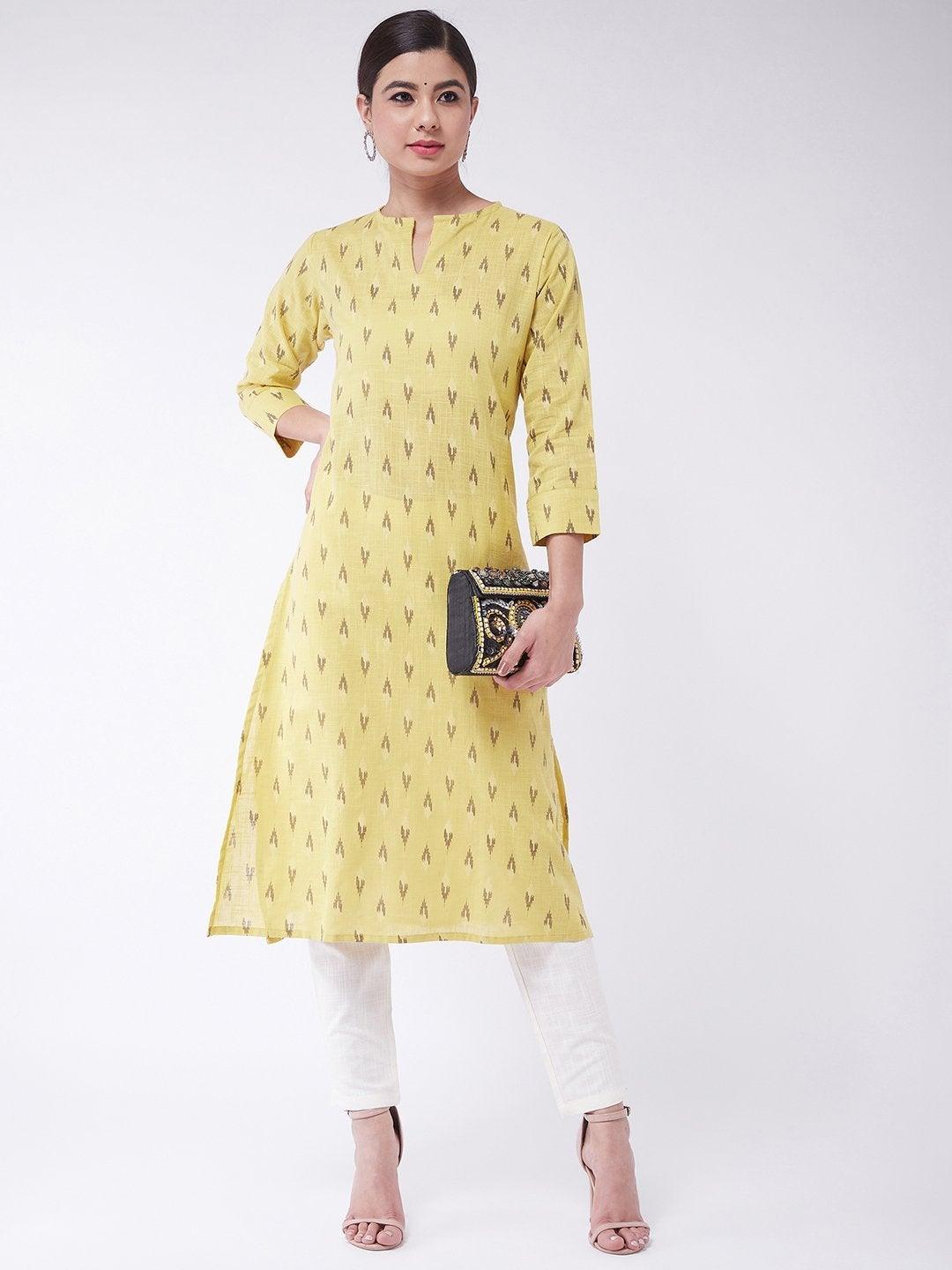 Women's Mustard Ikkat Kurta - InWeave - Indiakreations