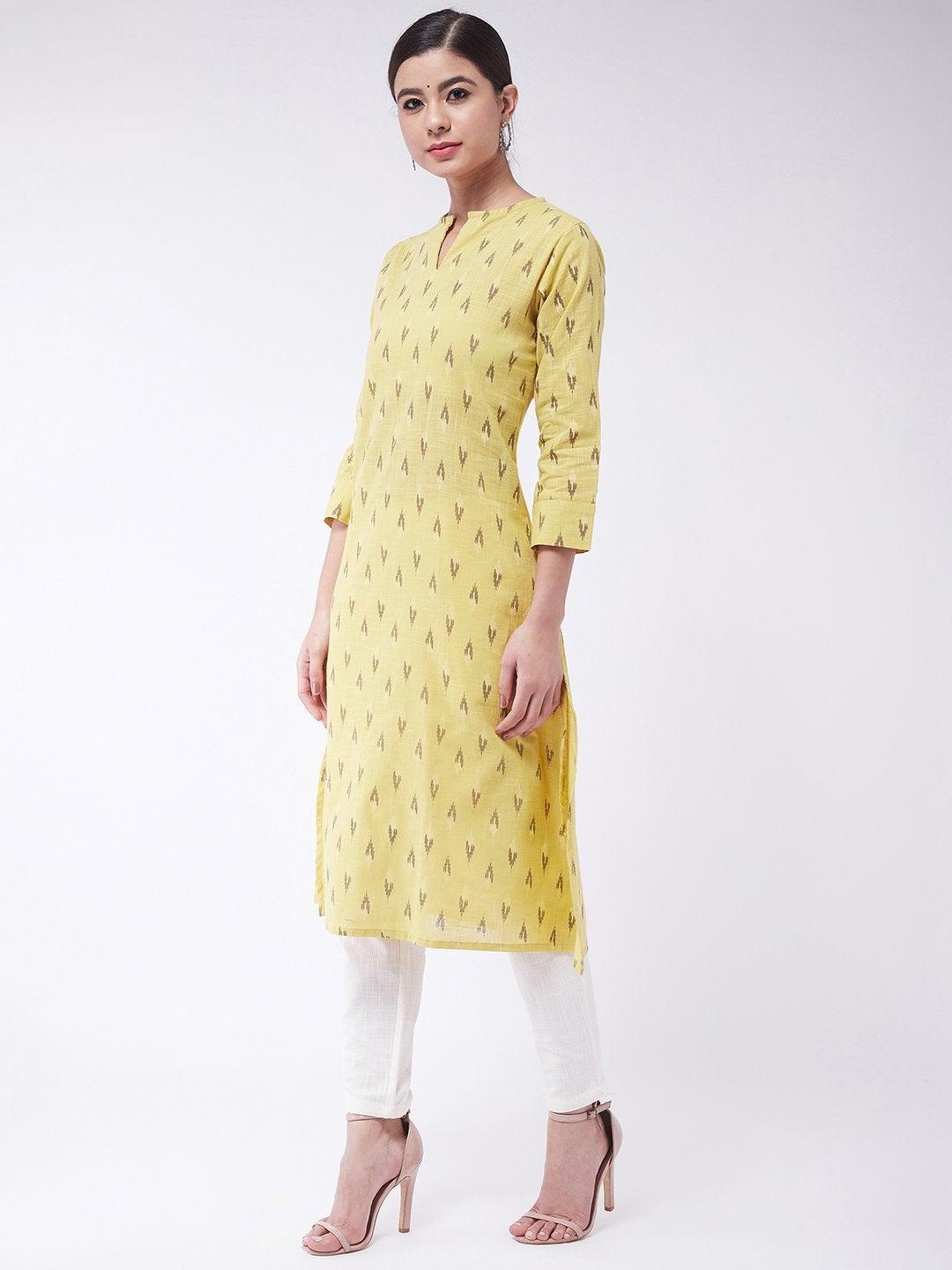 Women's Mustard Ikkat Kurta - InWeave - Indiakreations