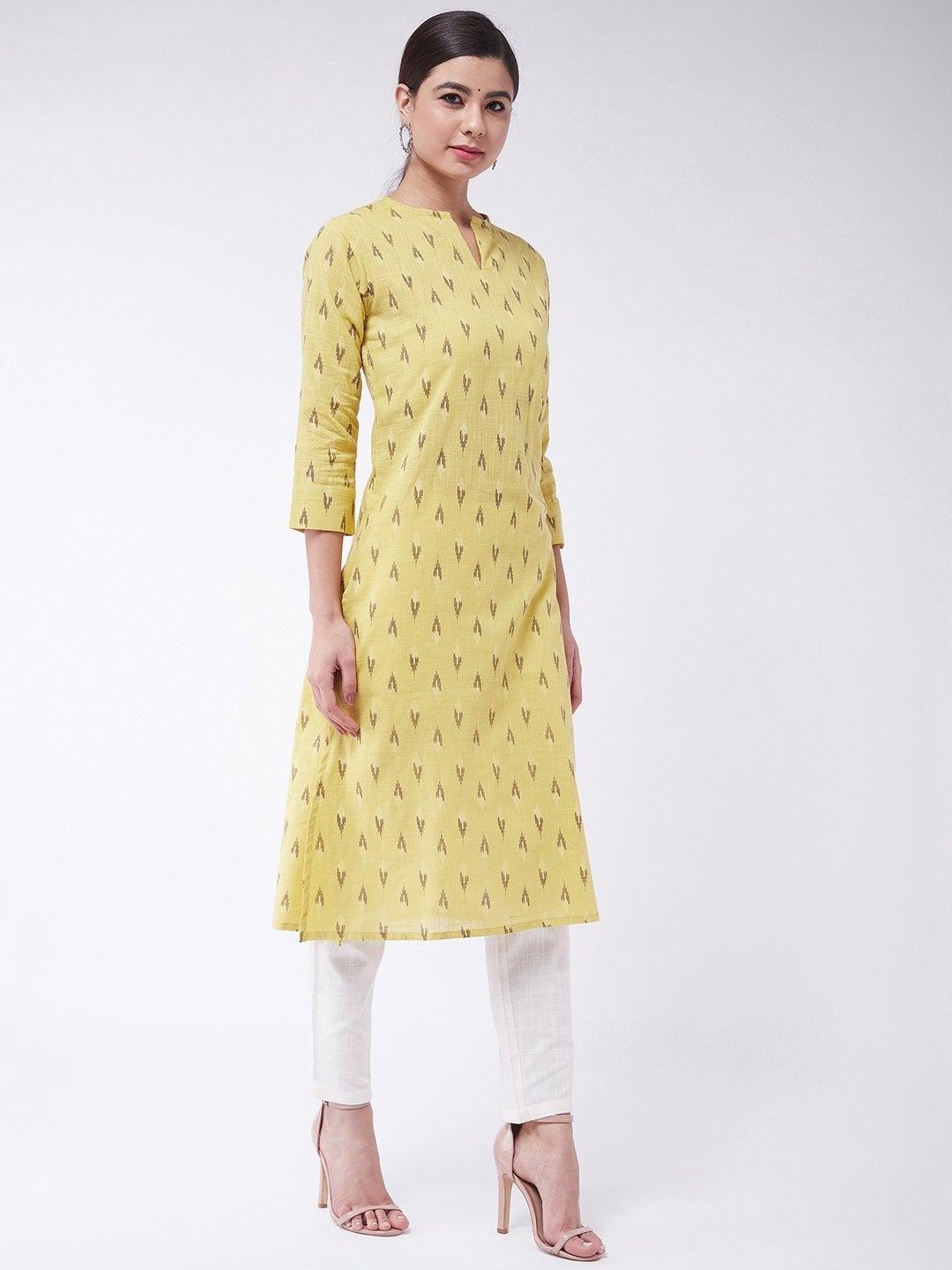 Women's Mustard Ikkat Kurta - InWeave - Indiakreations