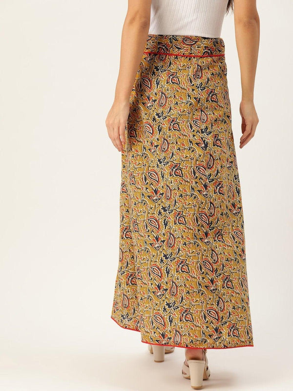 Women's Mustard Kalamkari Skirt - InWeave - Indiakreations