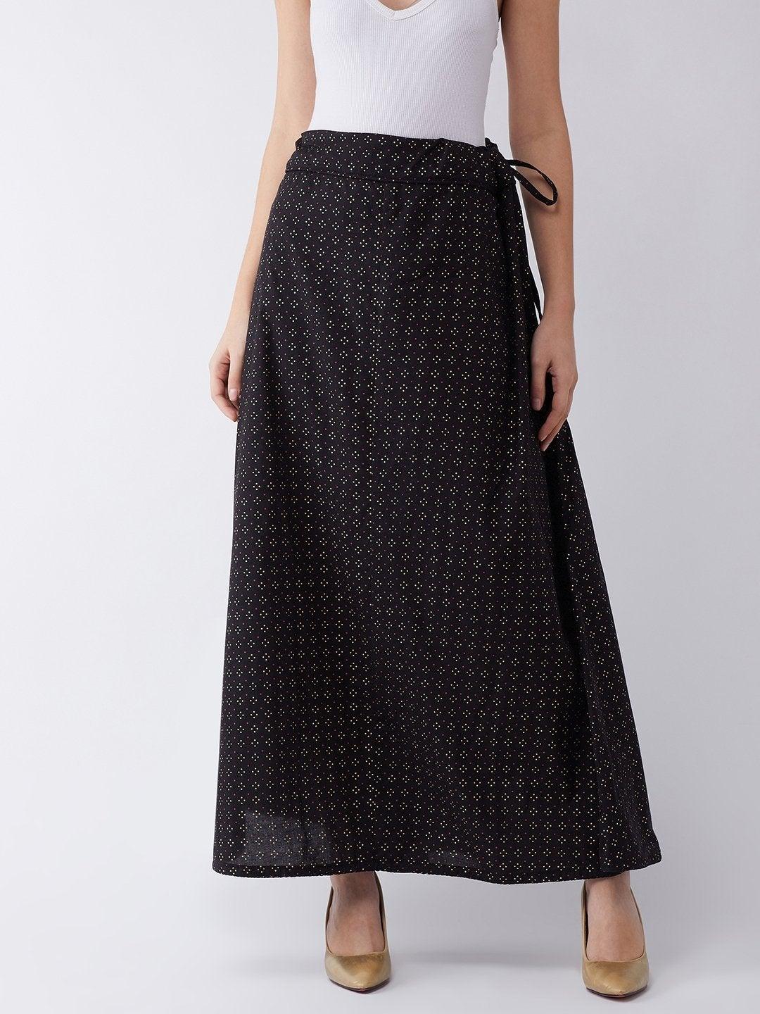 Women's Black Gold Pin Dot Skirt - InWeave - Indiakreations