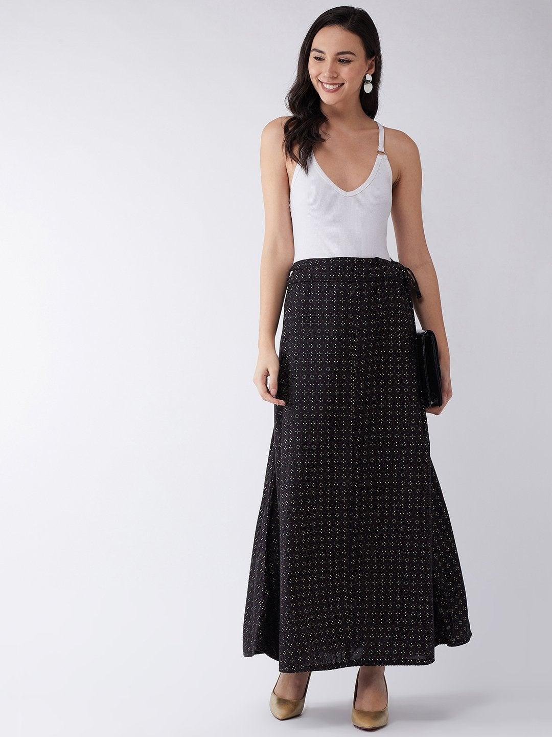 Women's Black Gold Pin Dot Skirt - InWeave - Indiakreations