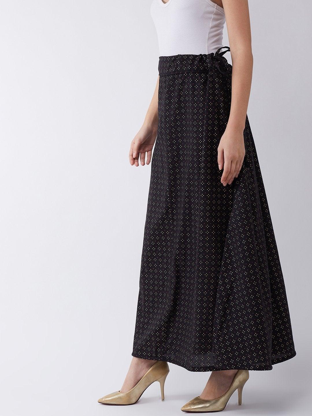 Women's Black Gold Pin Dot Skirt - InWeave - Indiakreations