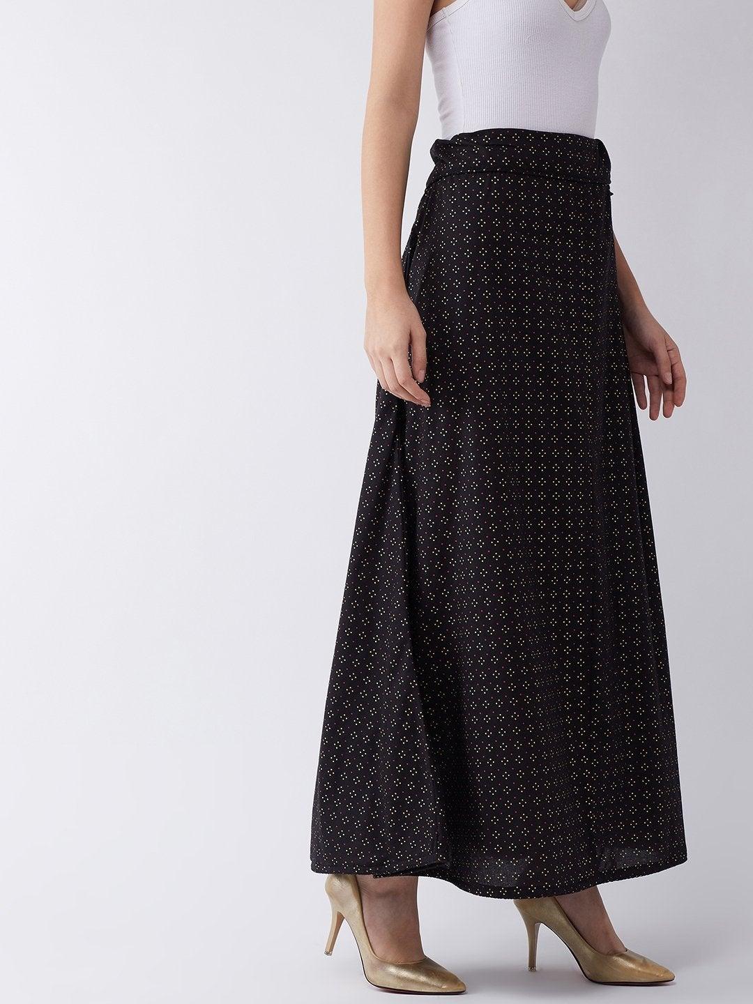 Women's Black Gold Pin Dot Skirt - InWeave - Indiakreations