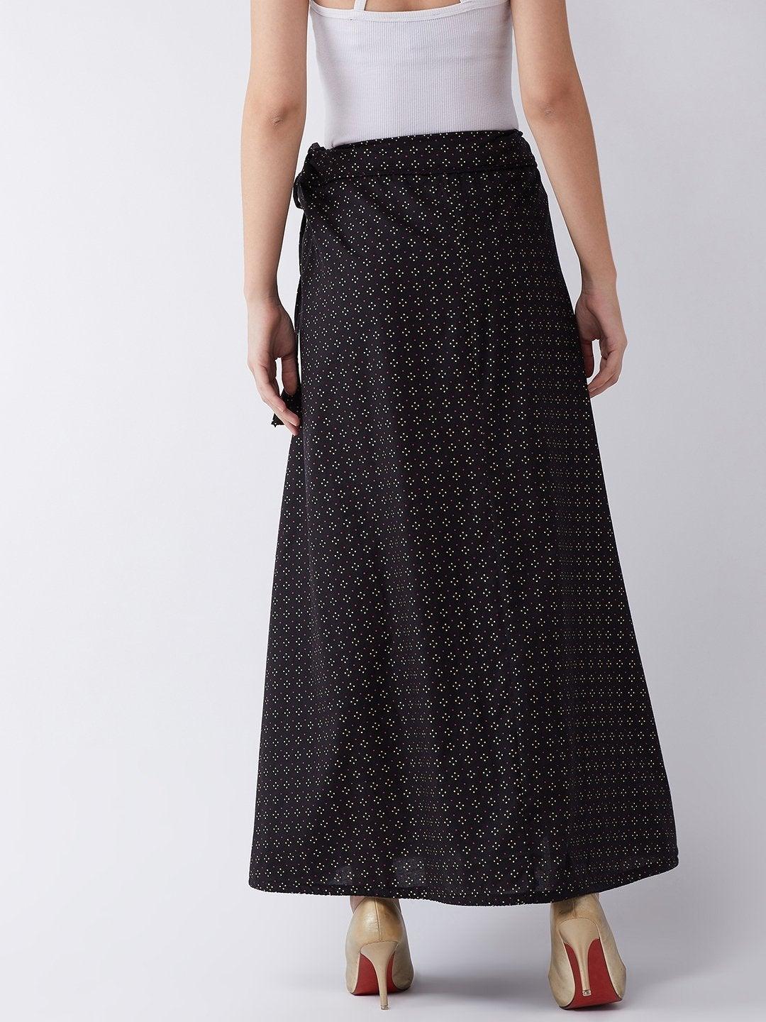 Women's Black Gold Pin Dot Skirt - InWeave - Indiakreations