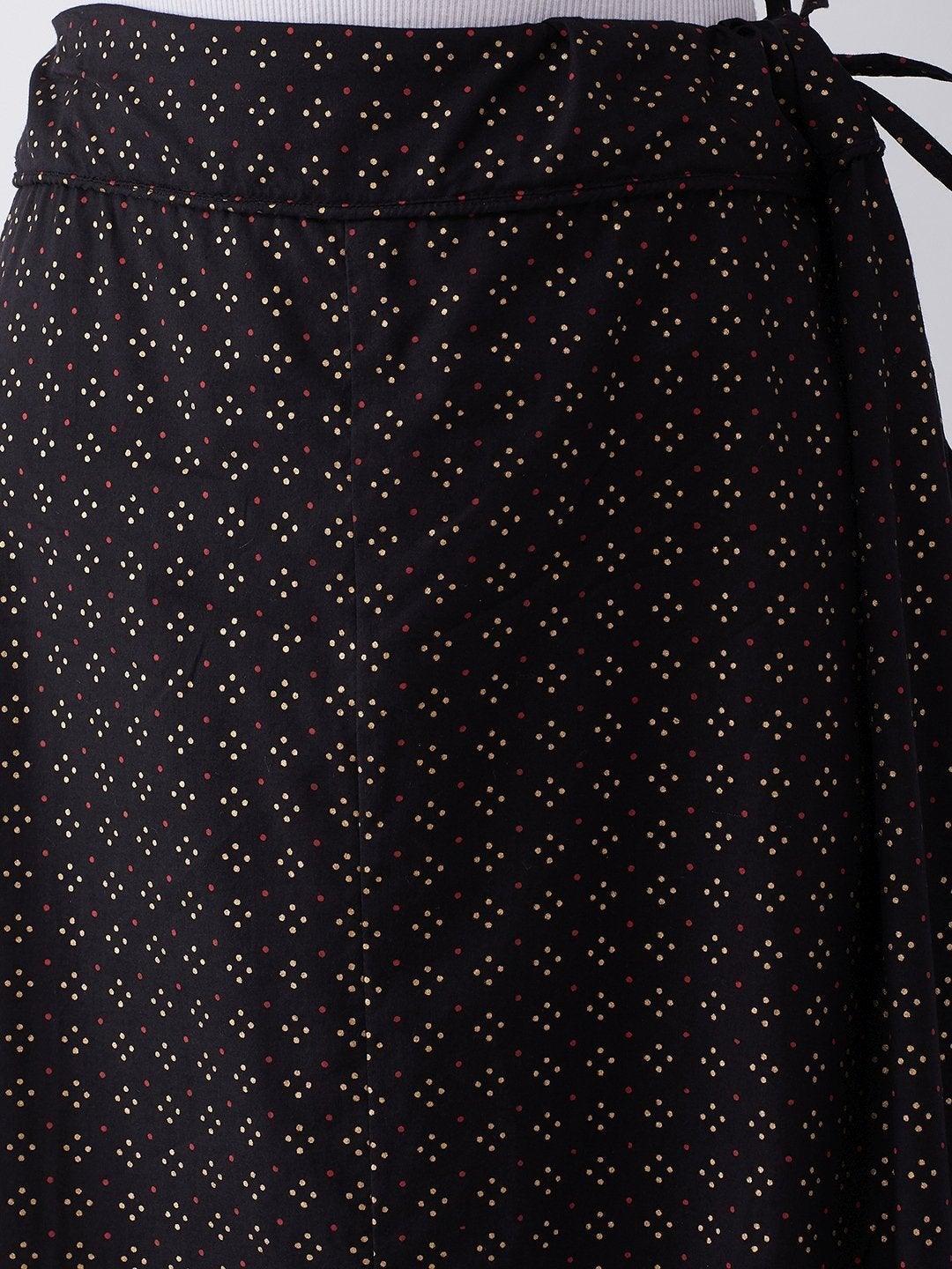 Women's Black Gold Pin Dot Skirt - InWeave - Indiakreations