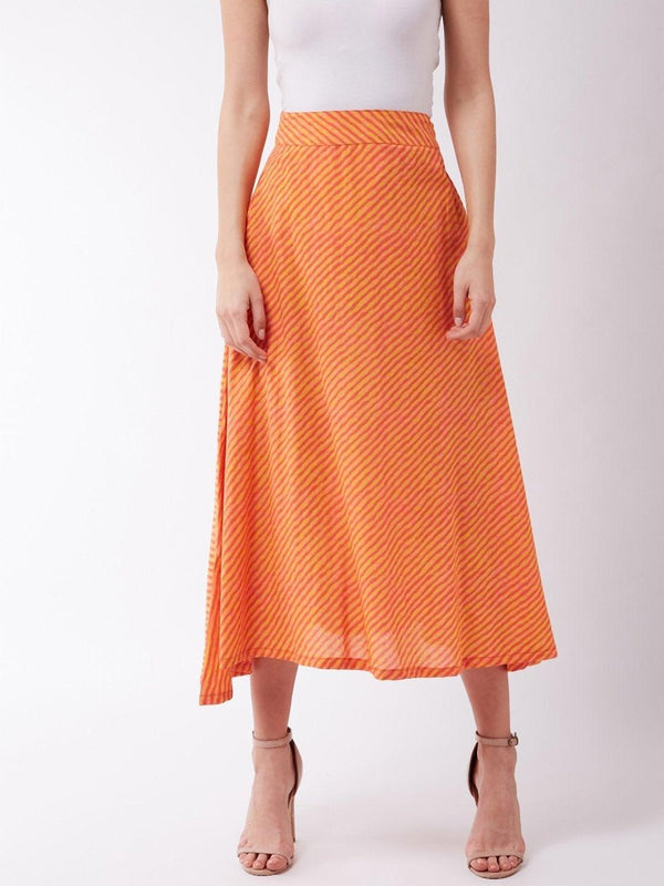 Women's Orange Mustard Lahriya Skirt - InWeave - Indiakreations