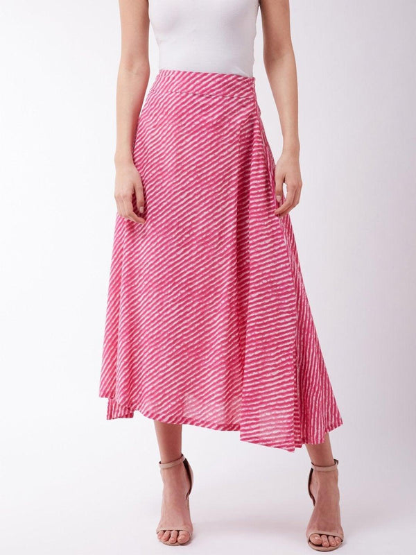 Women's Pink Lahriya Skirt - InWeave - Indiakreations