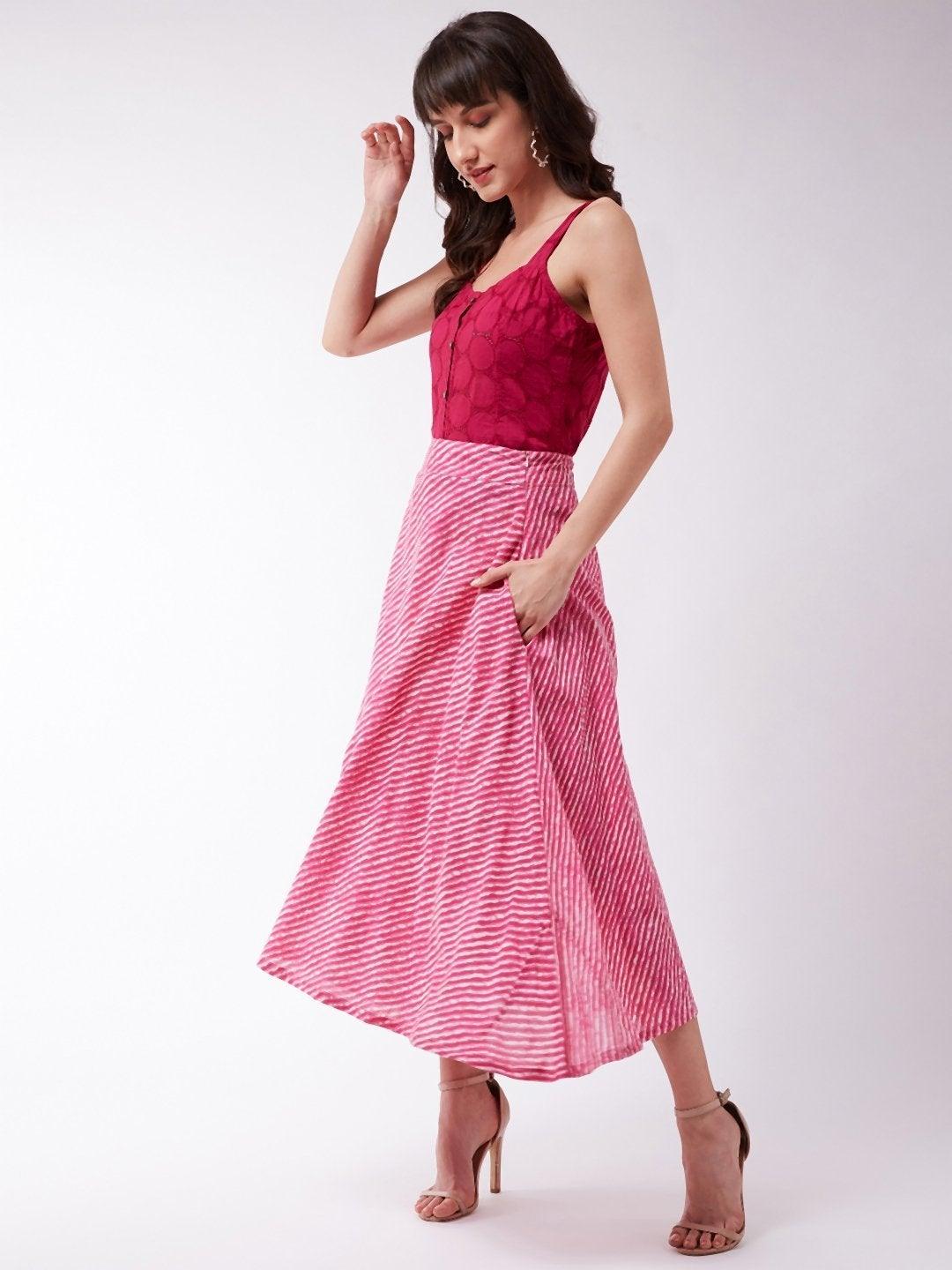 Women's Pink Lahriya Skirt - InWeave - Indiakreations