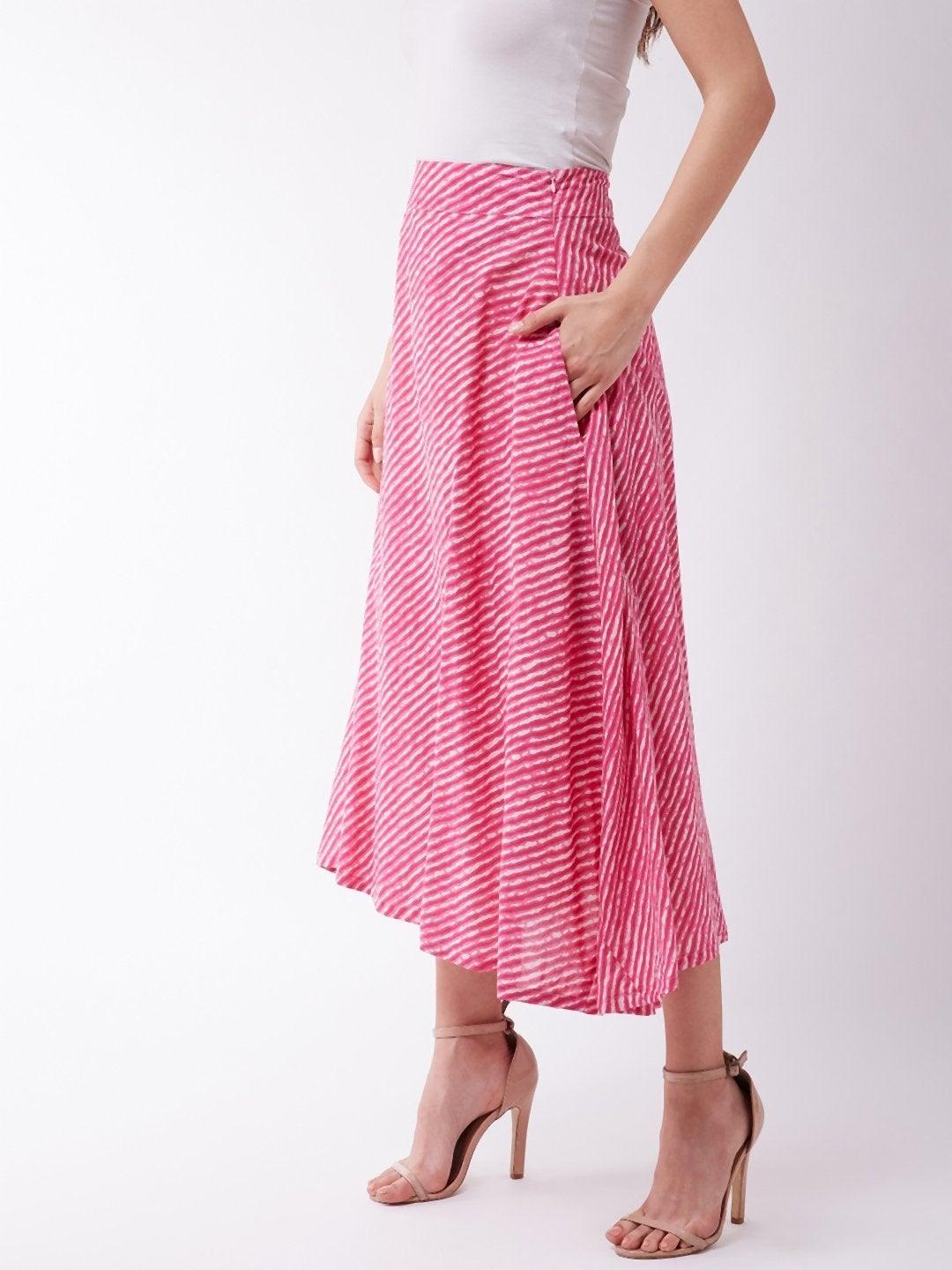 Women's Pink Lahriya Skirt - InWeave - Indiakreations