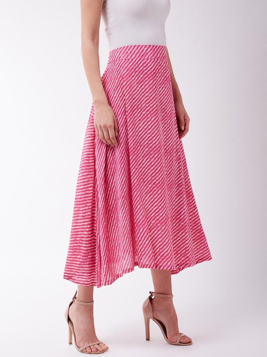 Women's Pink Lahriya Skirt - InWeave - Indiakreations