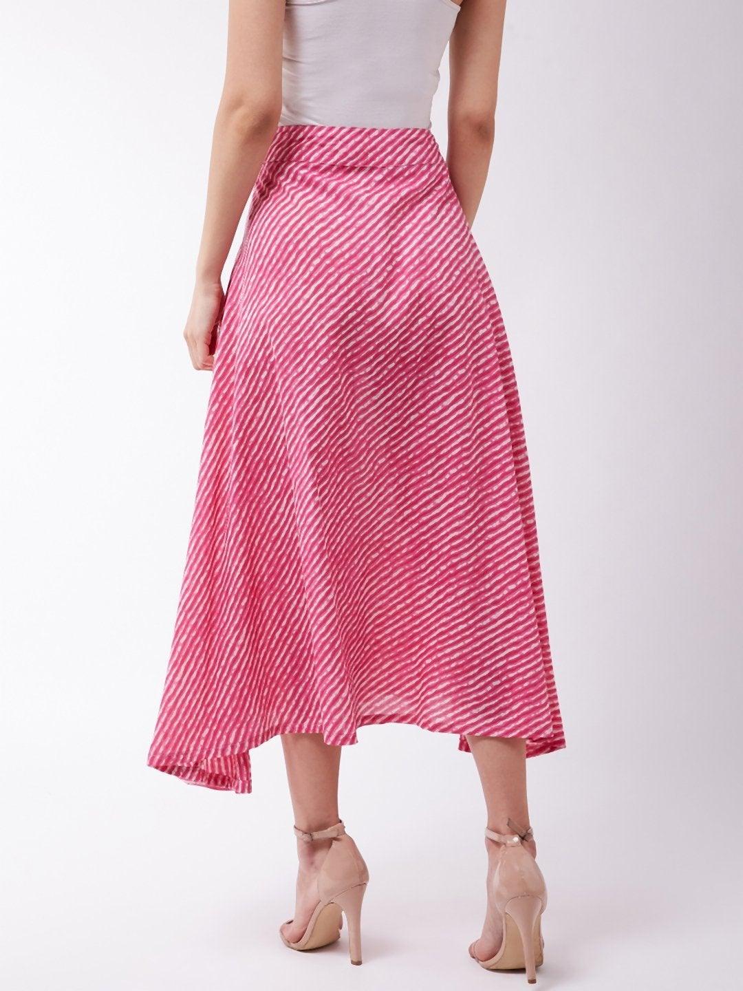 Women's Pink Lahriya Skirt - InWeave - Indiakreations