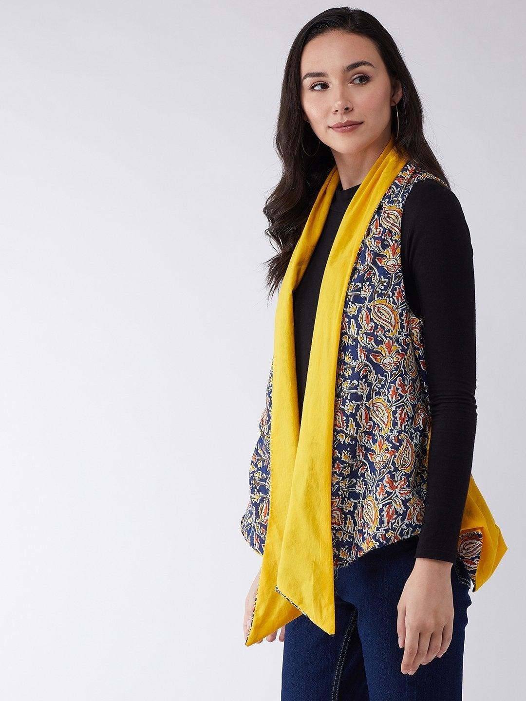 Women's Blue Kalamkari Reversible Shrug - InWeave - Indiakreations