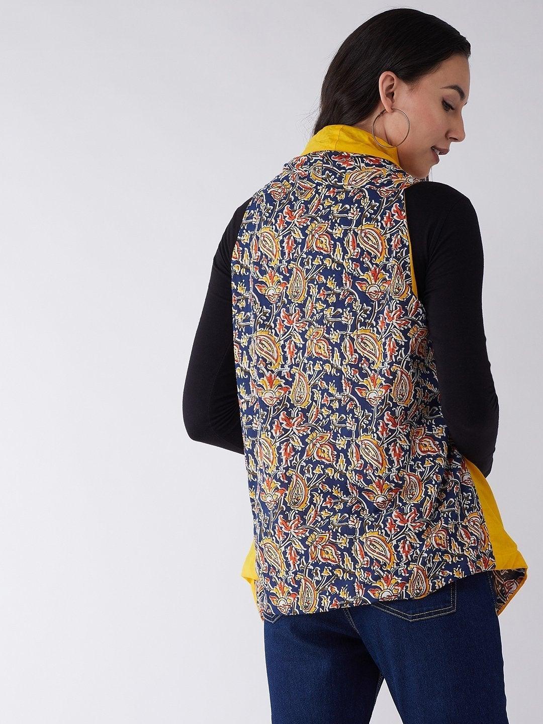 Women's Blue Kalamkari Reversible Shrug - InWeave - Indiakreations