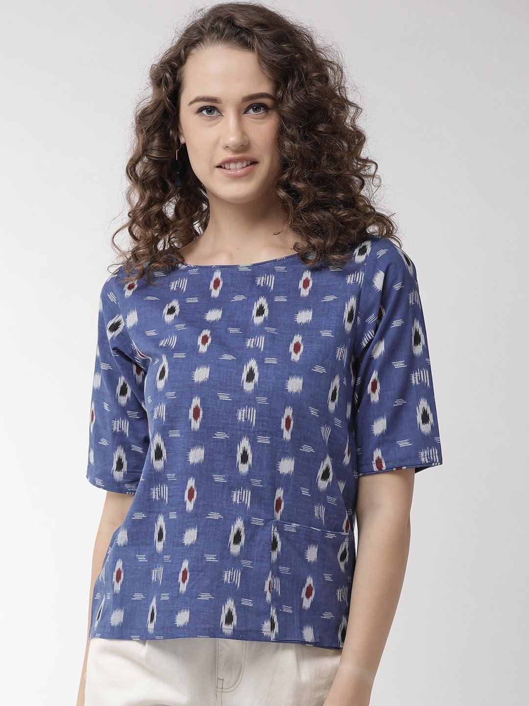 Women's Navy Blue Top - InWeave - Indiakreations