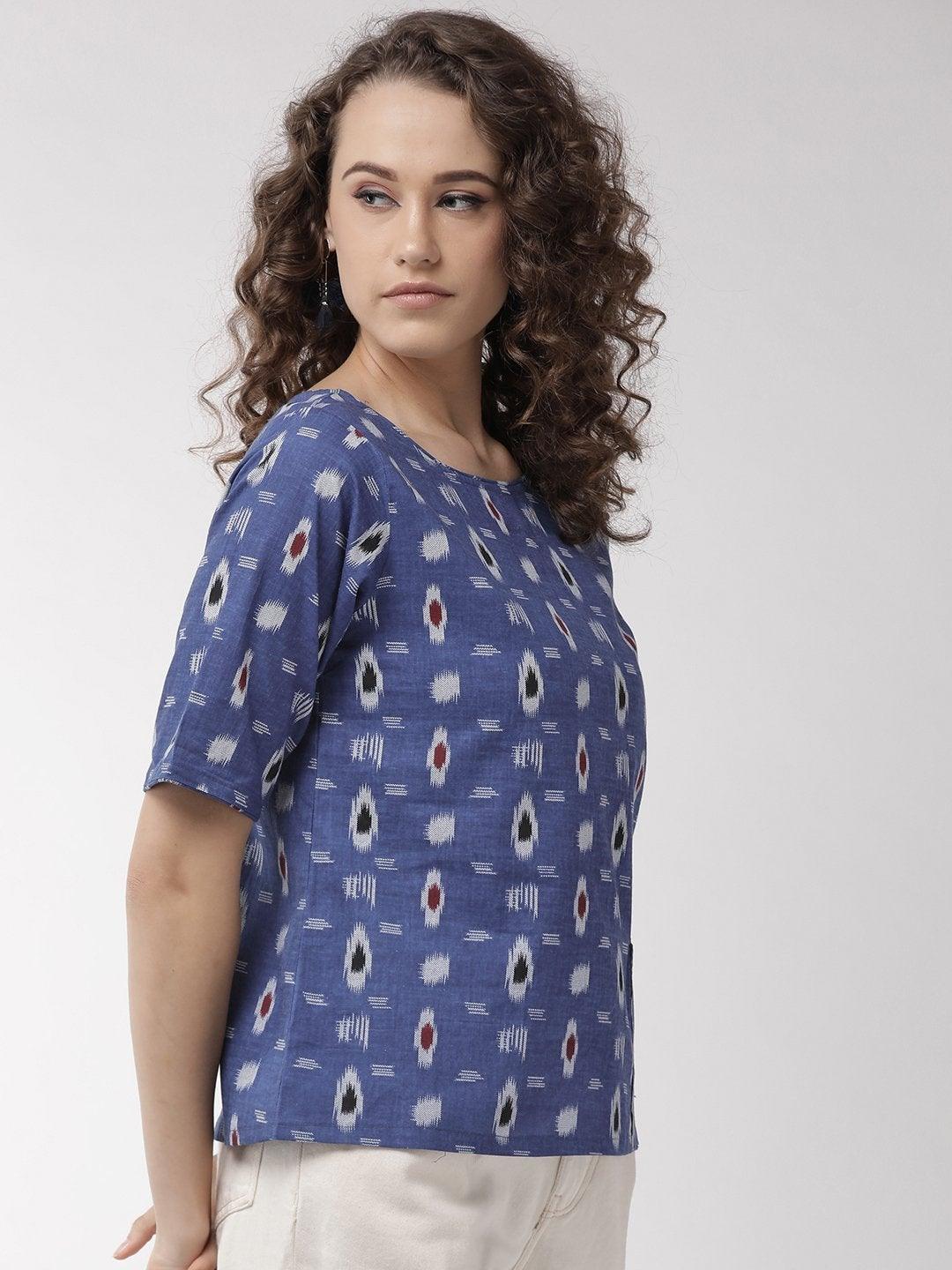 Women's Navy Blue Top - InWeave - Indiakreations