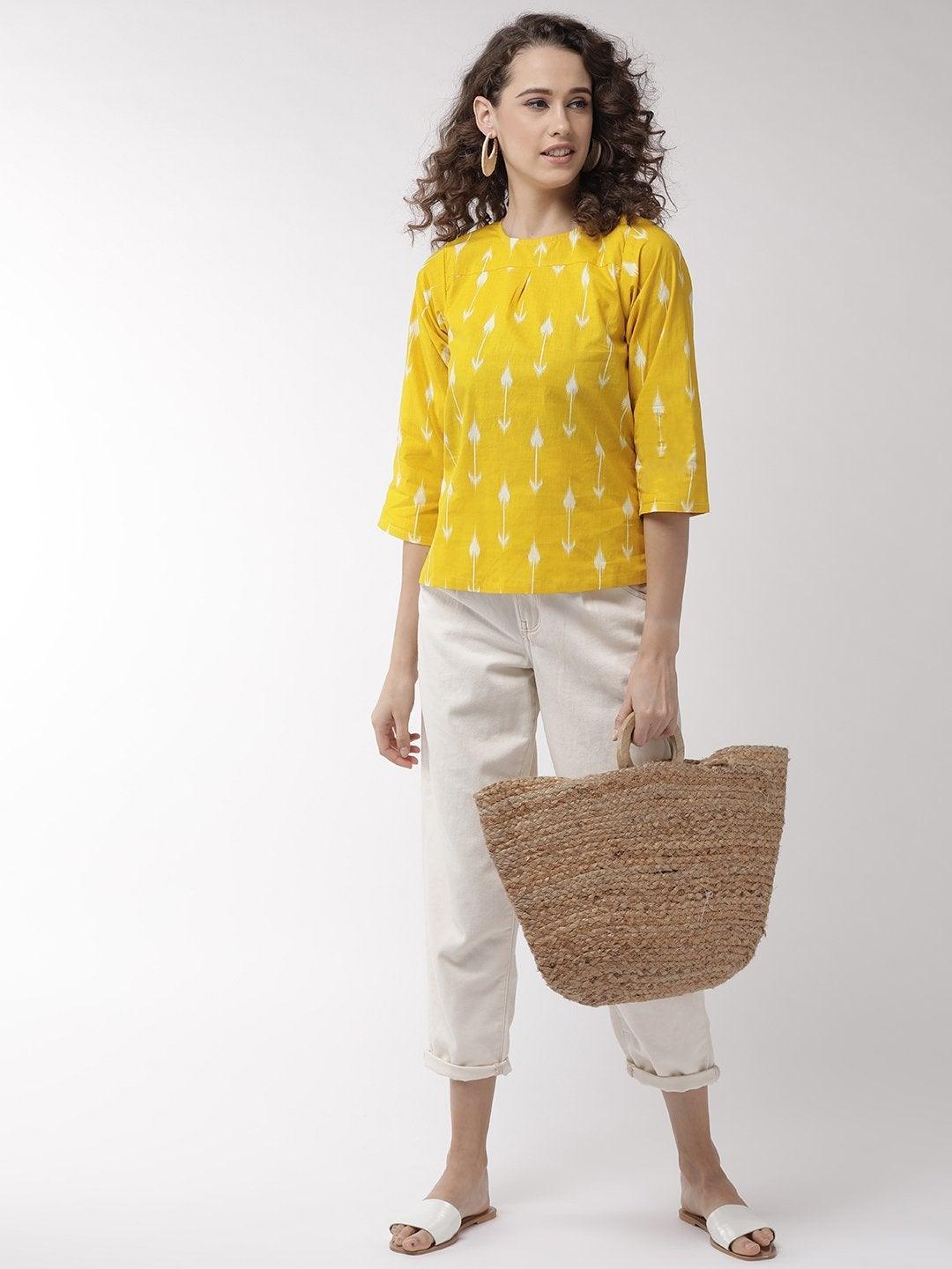 Women's Yellow Arrow Top - InWeave - Indiakreations