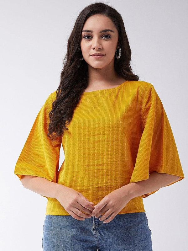 Women's Mustard Kantha Top - InWeave - Indiakreations