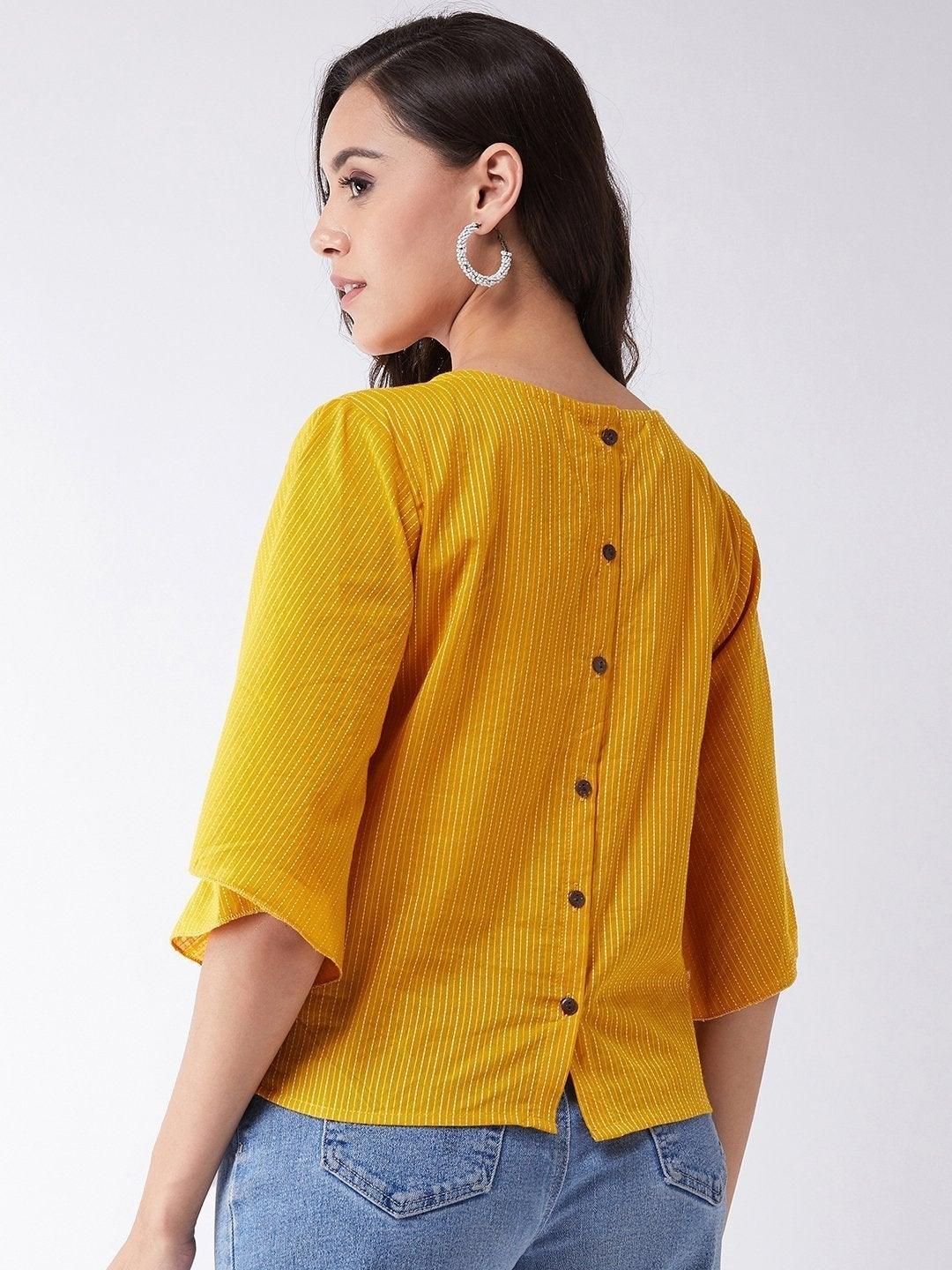 Women's Mustard Kantha Top - InWeave - Indiakreations