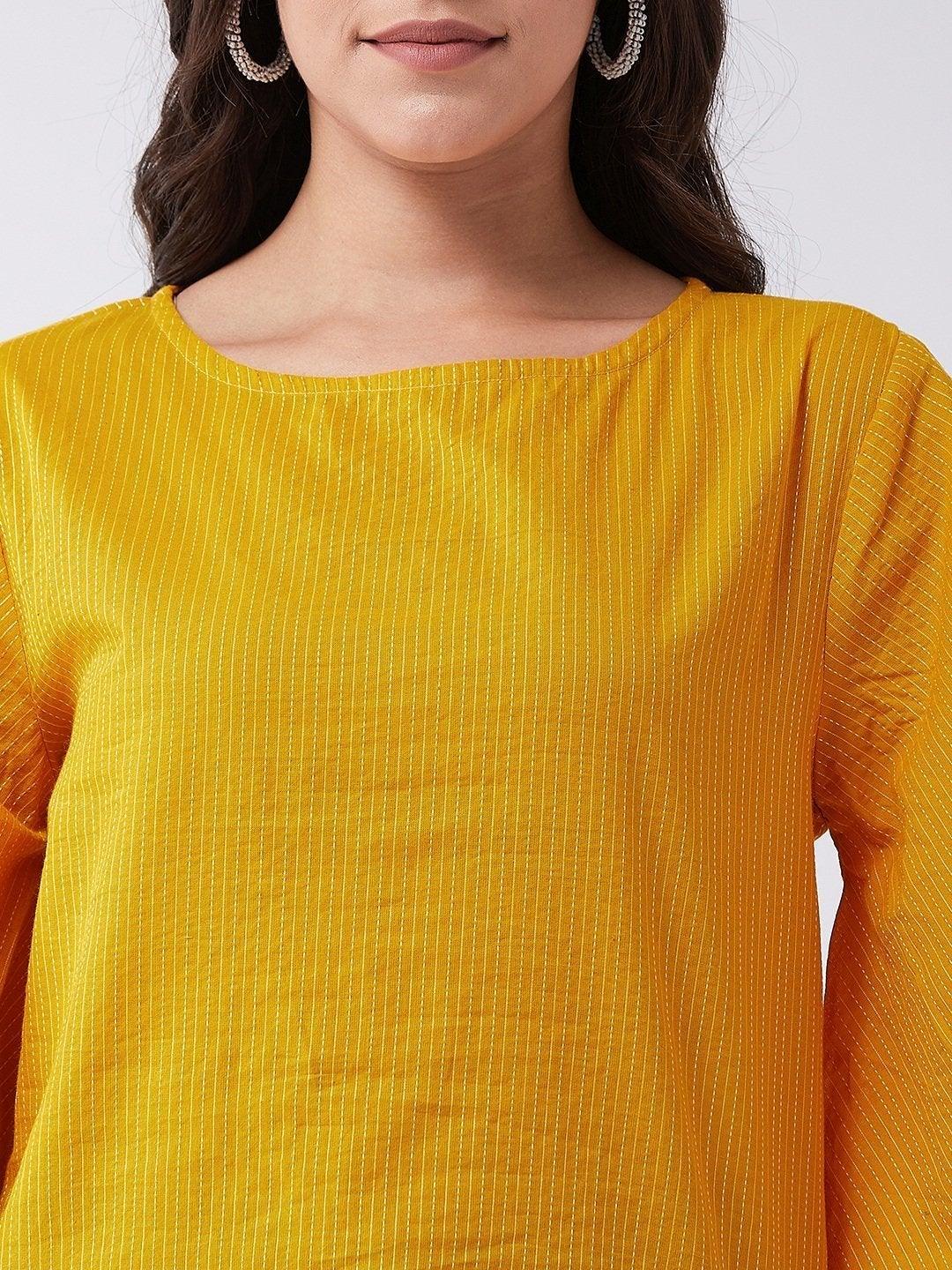 Women's Mustard Kantha Top - InWeave - Indiakreations