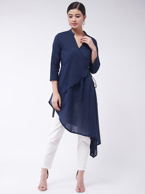 Women's Navy Blue Asymmetric Top - InWeave - Indiakreations