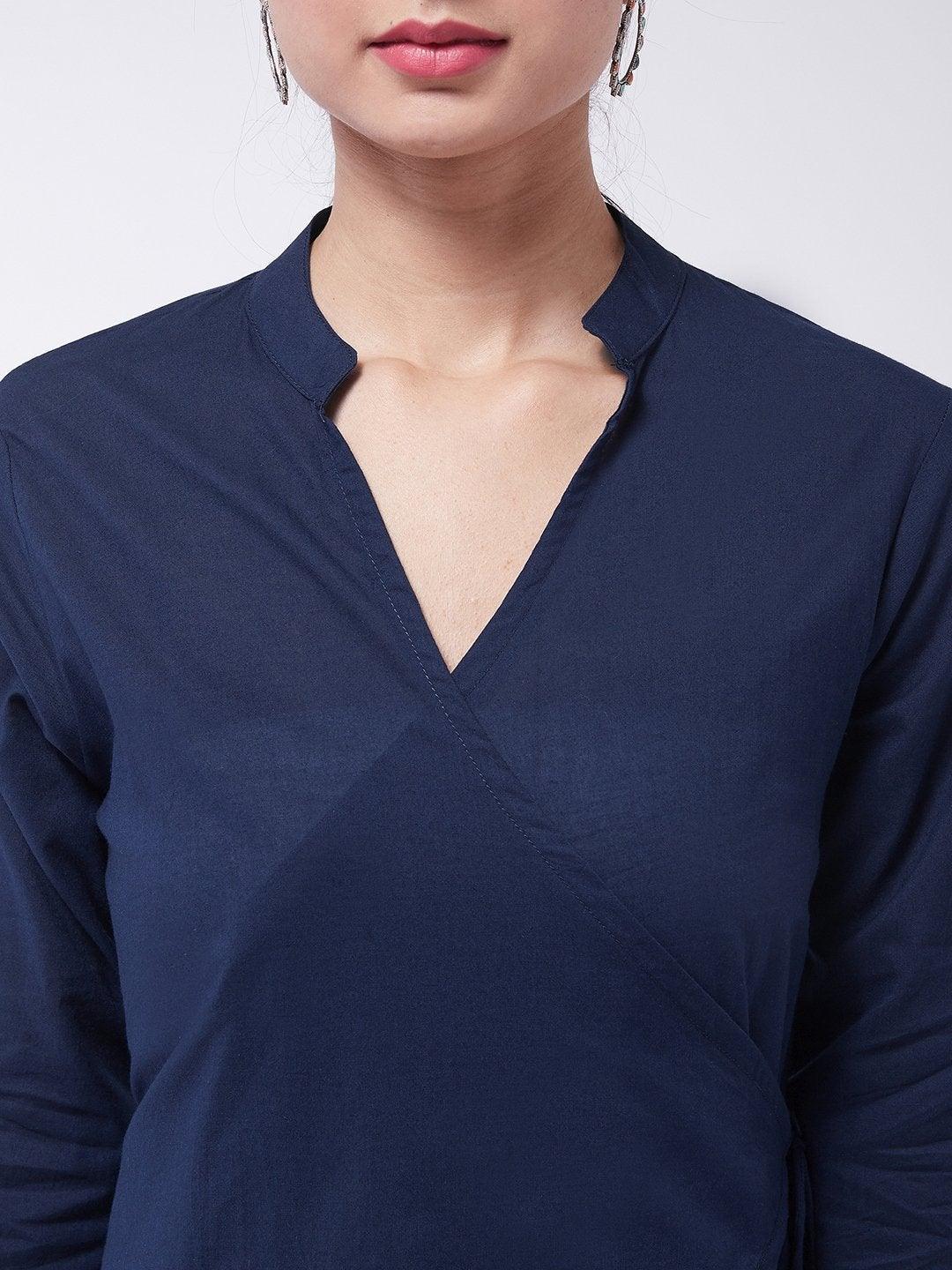 Women's Navy Blue Asymmetric Top - InWeave - Indiakreations