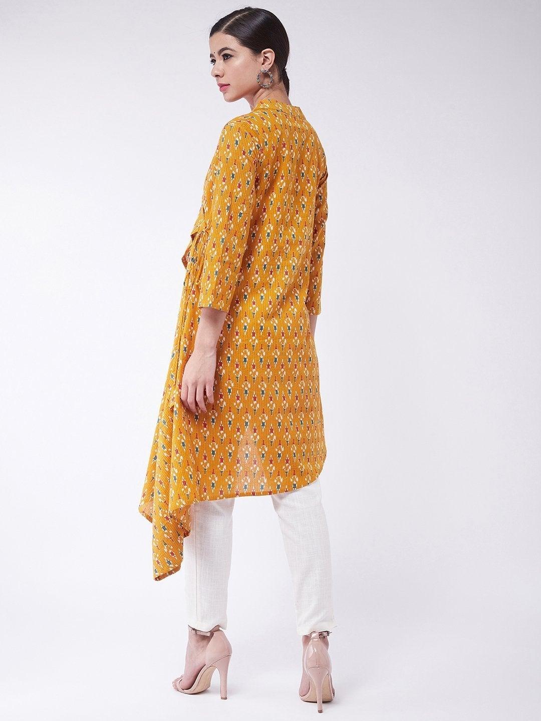 Women's Mustard Kantha Asymmetric Top - InWeave - Indiakreations