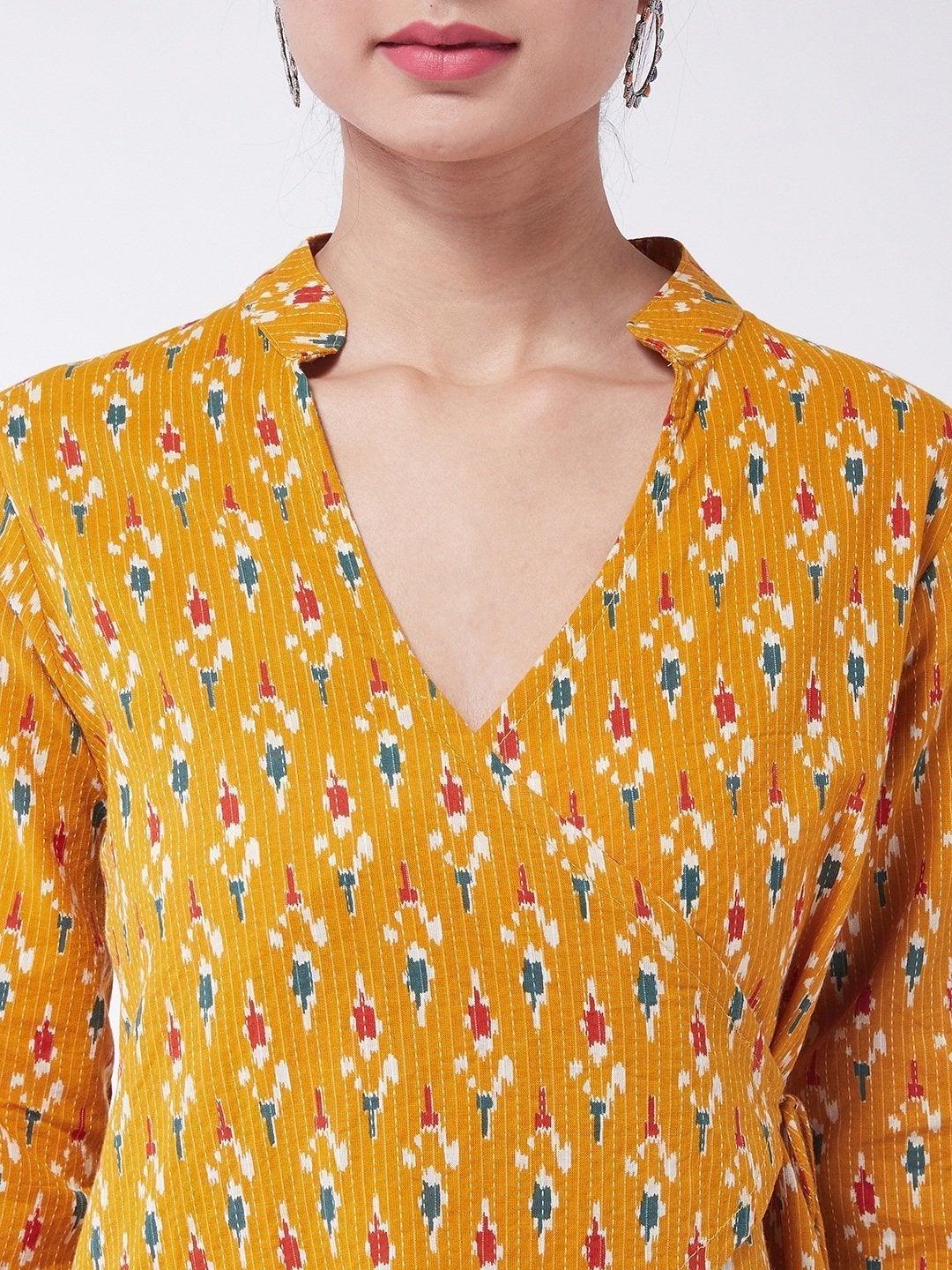 Women's Mustard Kantha Asymmetric Top - InWeave - Indiakreations