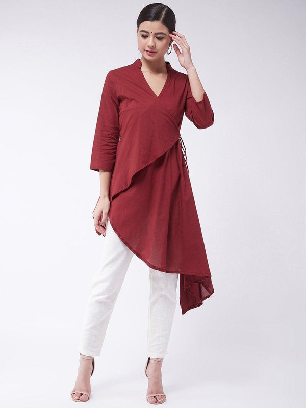 Women's Maroon Asymmetric Top - InWeave - Indiakreations