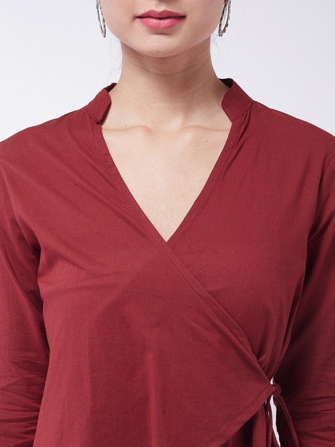 Women's Maroon Asymmetric Top - InWeave - Indiakreations