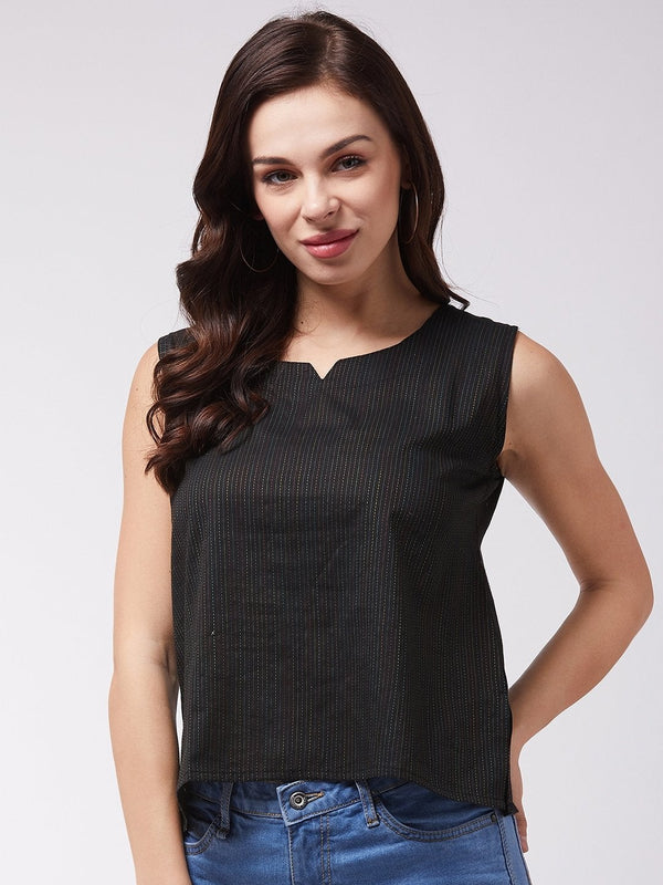 Women's Black Kantha Sleeveless Top - InWeave