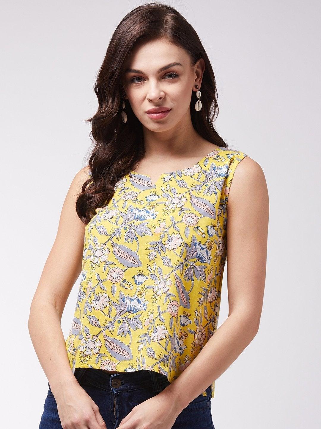 Women's Summer Yellow Sleveless Top - InWeave - Indiakreations