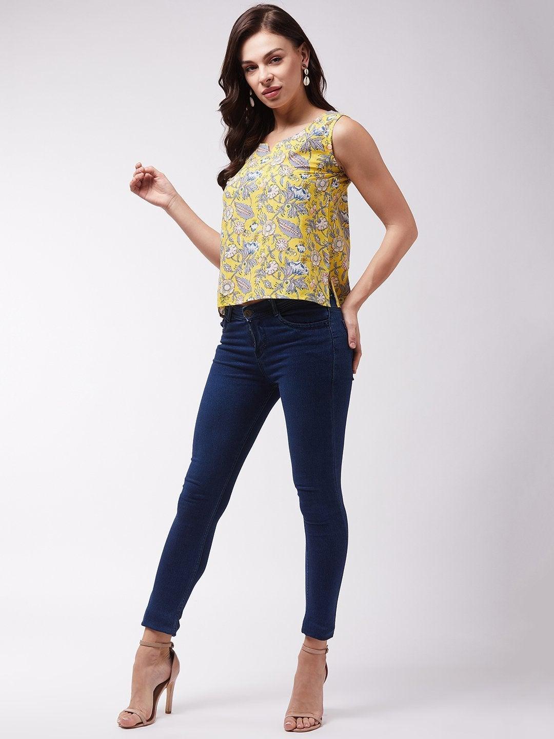 Women's Summer Yellow Sleveless Top - InWeave - Indiakreations