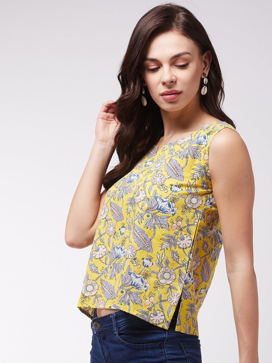 Women's Summer Yellow Sleveless Top - InWeave - Indiakreations