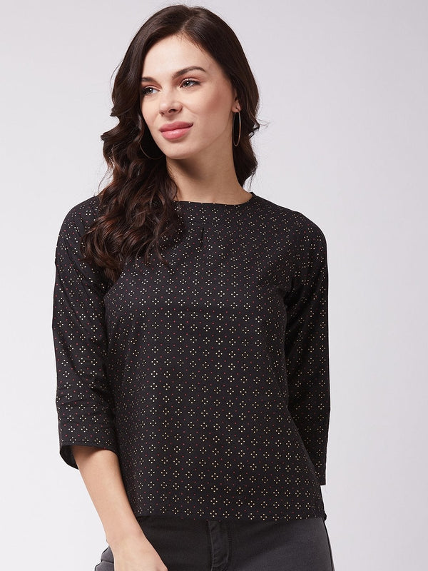 Women's Black Pin Dot Top - InWeave