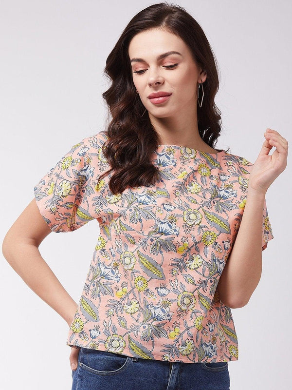 Women's Pastel Pink Floral Print Top - InWeave - Indiakreations