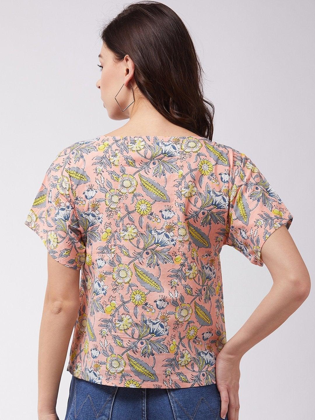 Women's Pastel Pink Floral Print Top - InWeave - Indiakreations